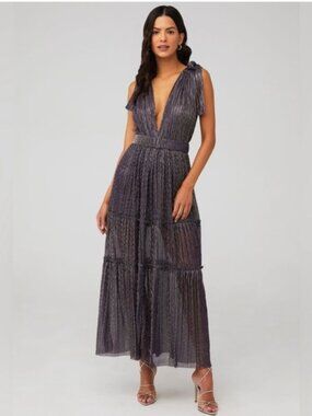 SABINA MUSAYEV Revolve Helena Dress‎ Purple Metallic Maxi Tiered Maxi Dress XS